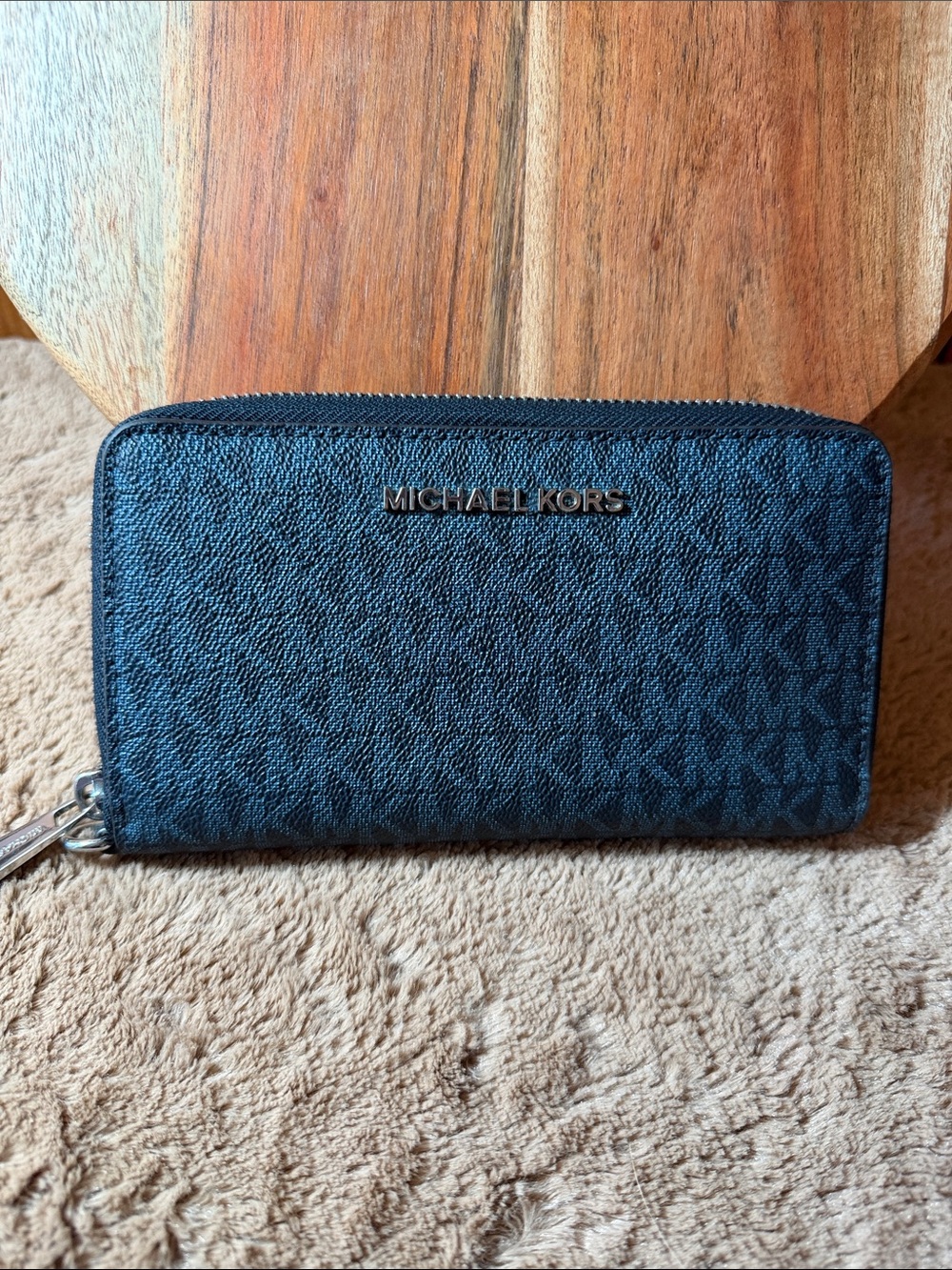 Michael Kors Navy Signature Logo Zip-Around Card Holder Wallet